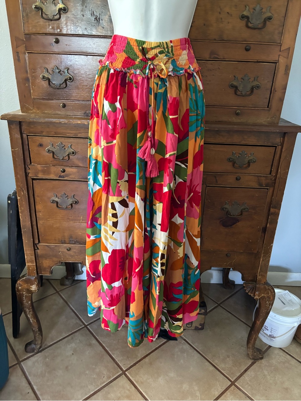 Wide Leg Boho Pants in Multi-Color Floral Size M Coverup?